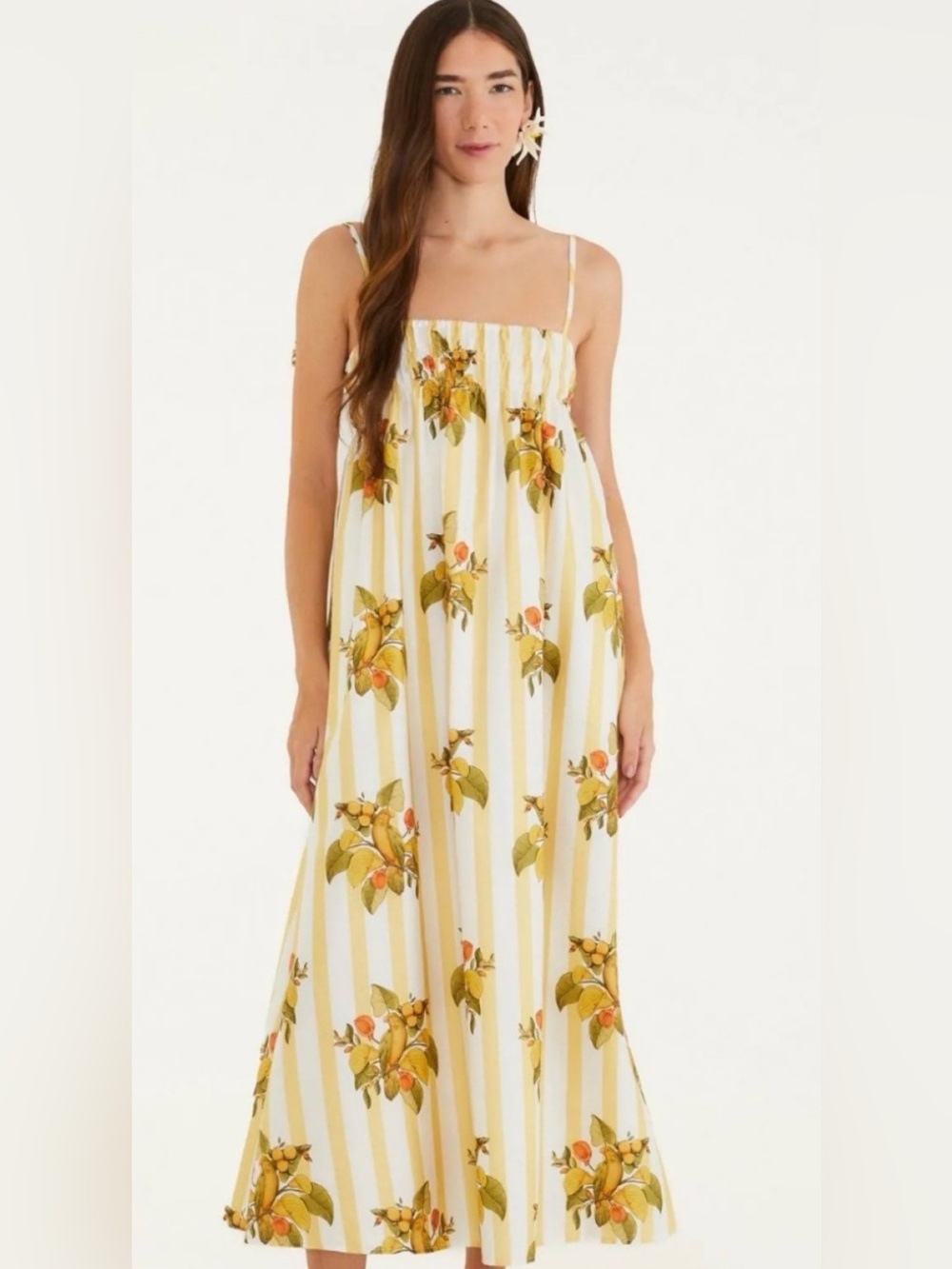 FARM Rio Yellow and White Striped Floral Maxi Dress
